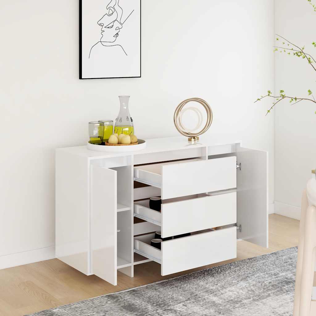 Sideboard 3 Schubladen Hochglanz-Weiß 120x41x75cm Holzwerkstoff