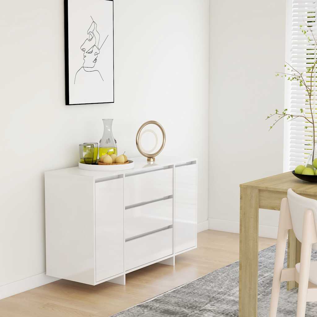 Sideboard 3 Schubladen Hochglanz-Weiß 120x41x75cm Holzwerkstoff