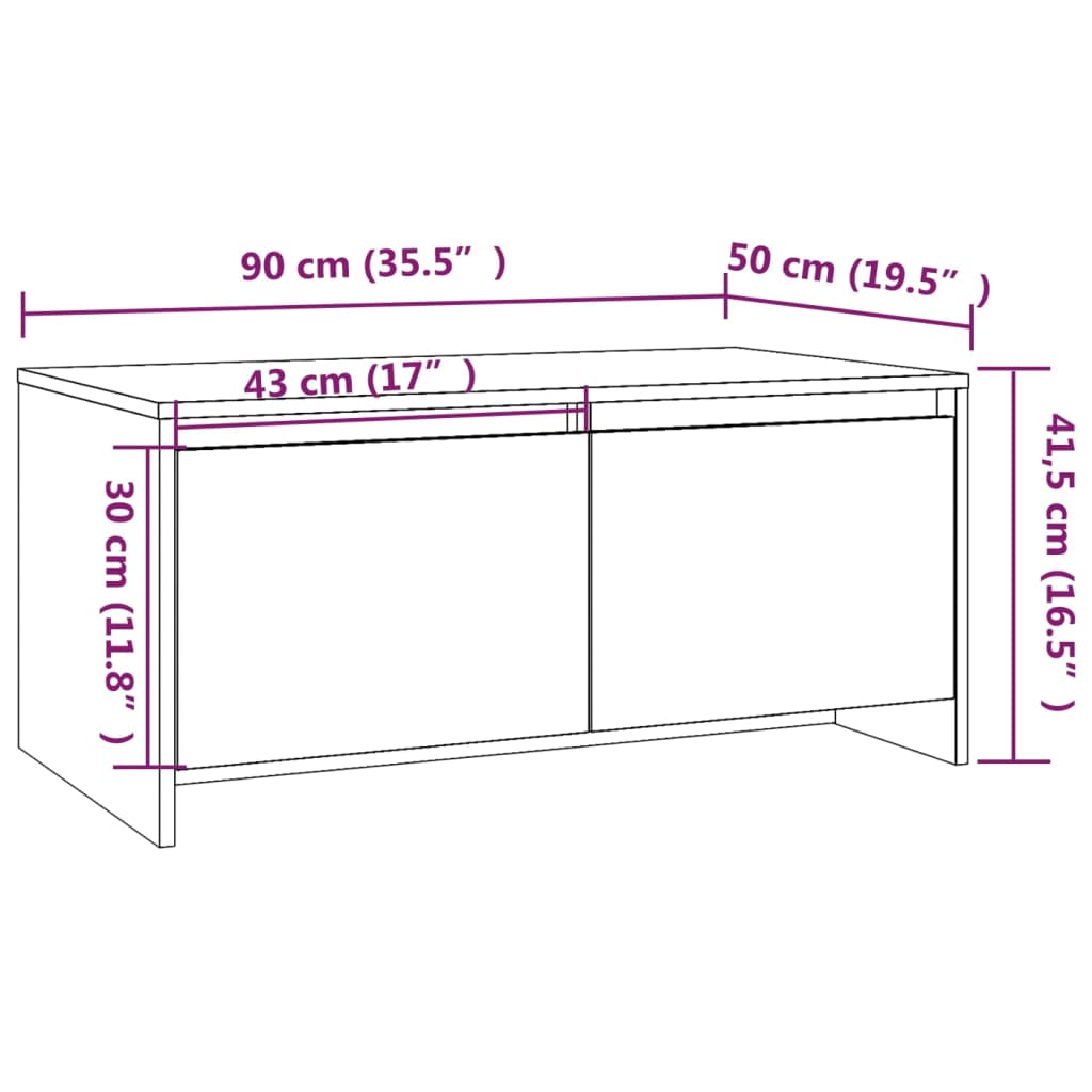 Table basse blanche 90x50x41,5 cm en bois