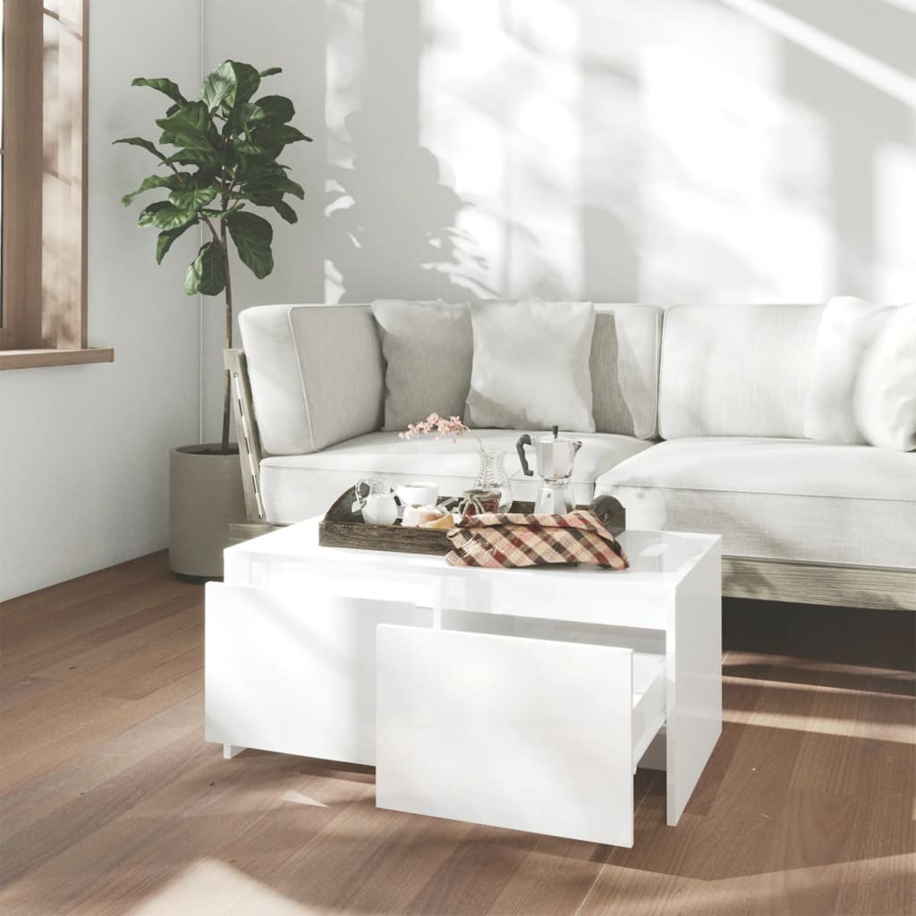 Table basse blanc brillant 90x50x41,5 cm en bois