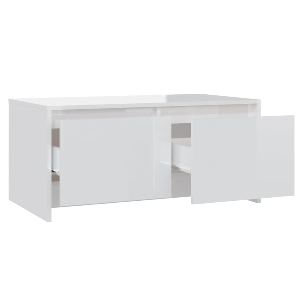 Table basse blanc brillant 90x50x41,5 cm en bois