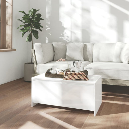 Table basse blanc brillant 90x50x41,5 cm en bois