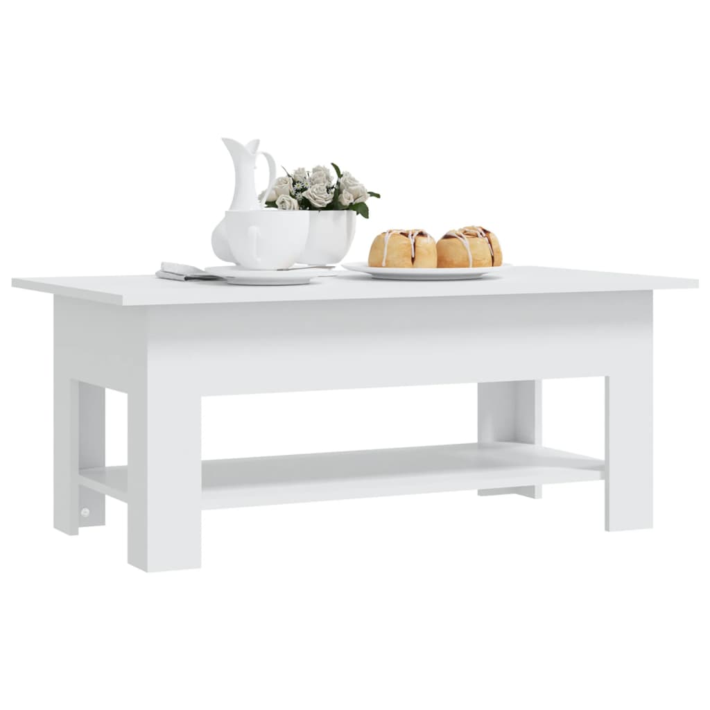 Table basse blanche 102x55x42 cm en bois