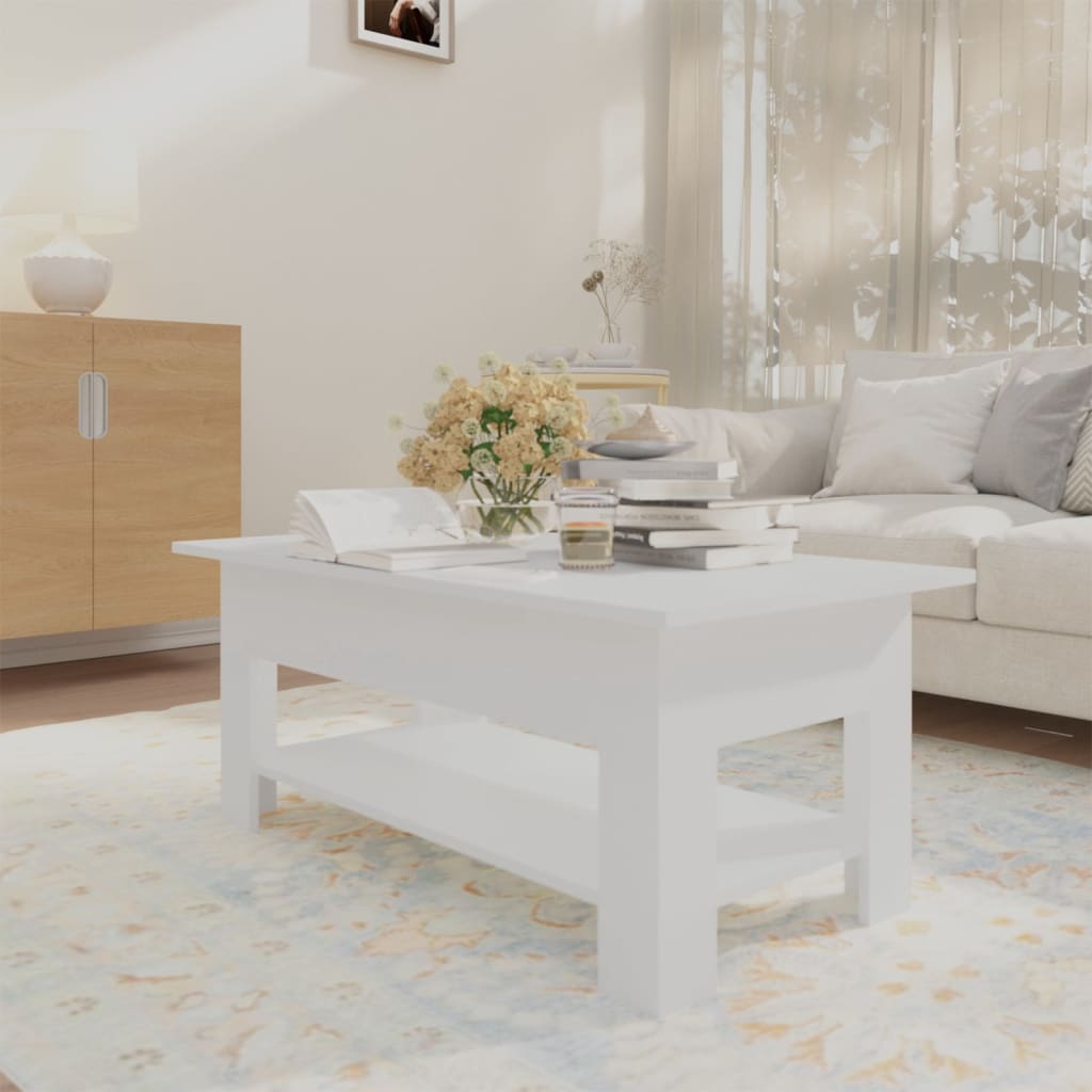Table basse blanche 102x55x42 cm en bois