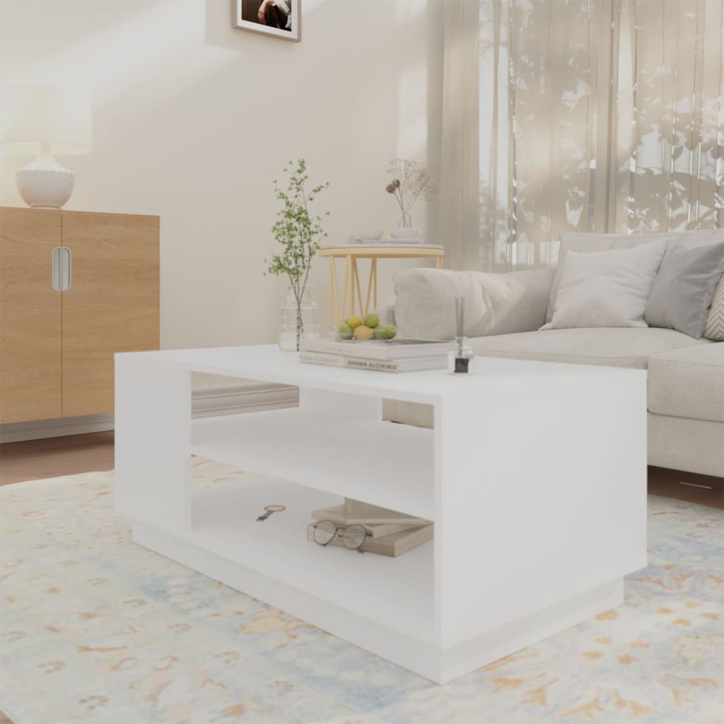 Table basse blanche 102x55x43 cm en bois