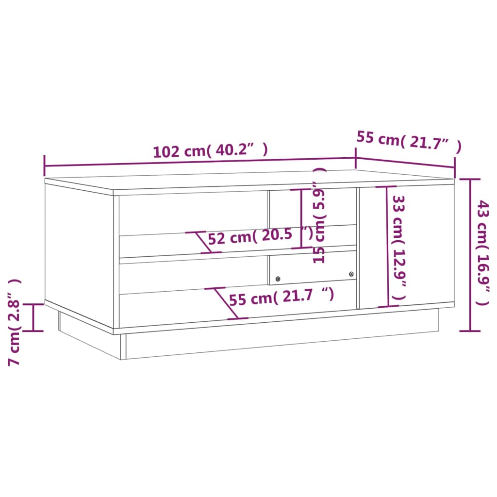 Table basse blanche 102x55x43 cm en bois