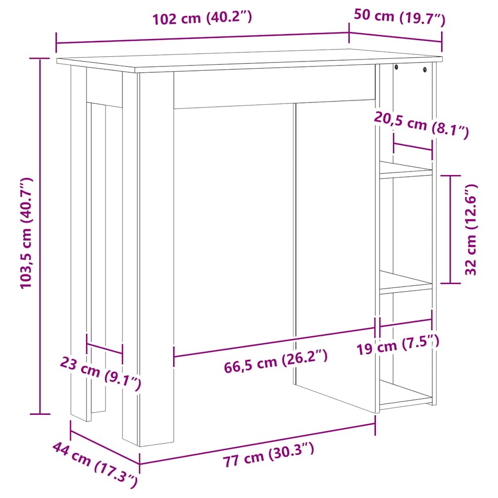 Bartisch mit Regal Grau Sonoma 102x50x103,5 cm Holzwerkstoff