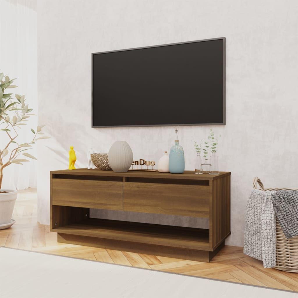 Meuble TV aspect chêne marron 102x41x44 cm matériau bois