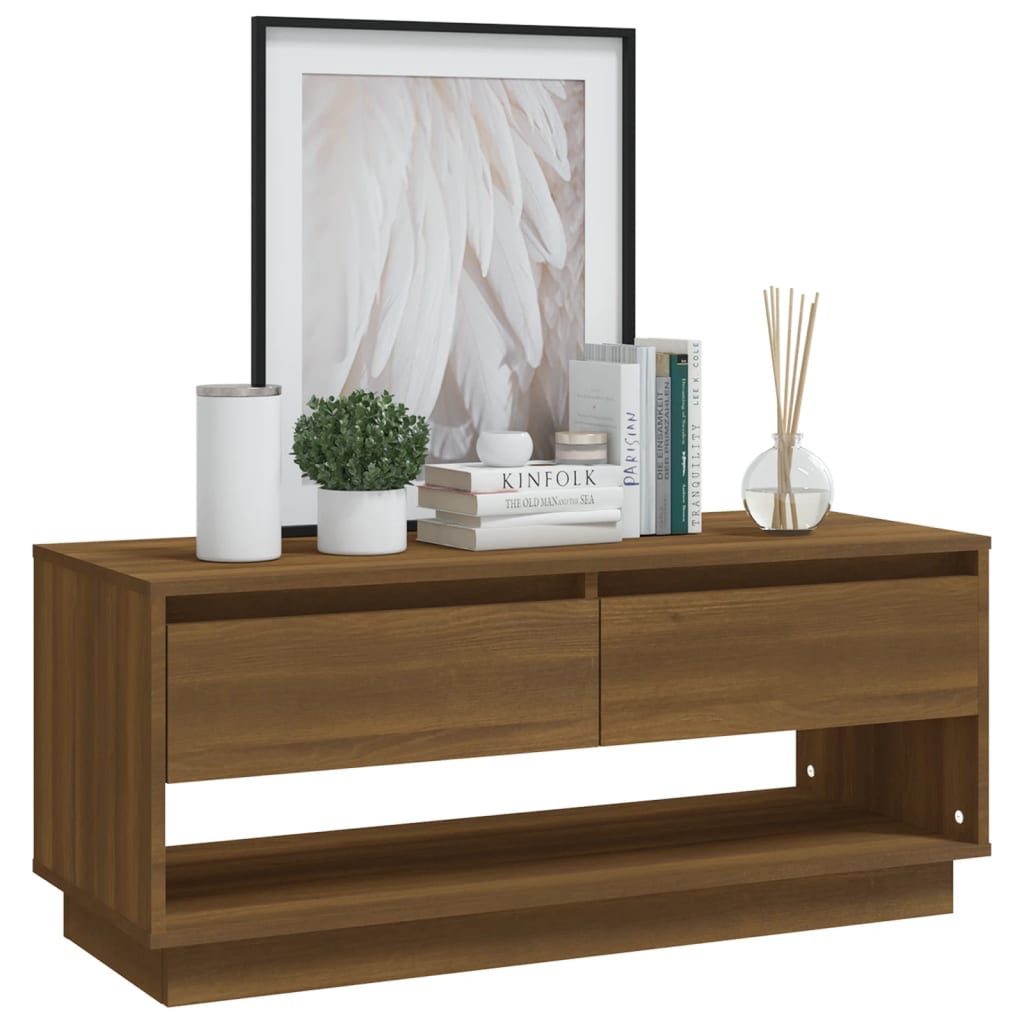 Meuble TV aspect chêne marron 102x41x44 cm matériau bois