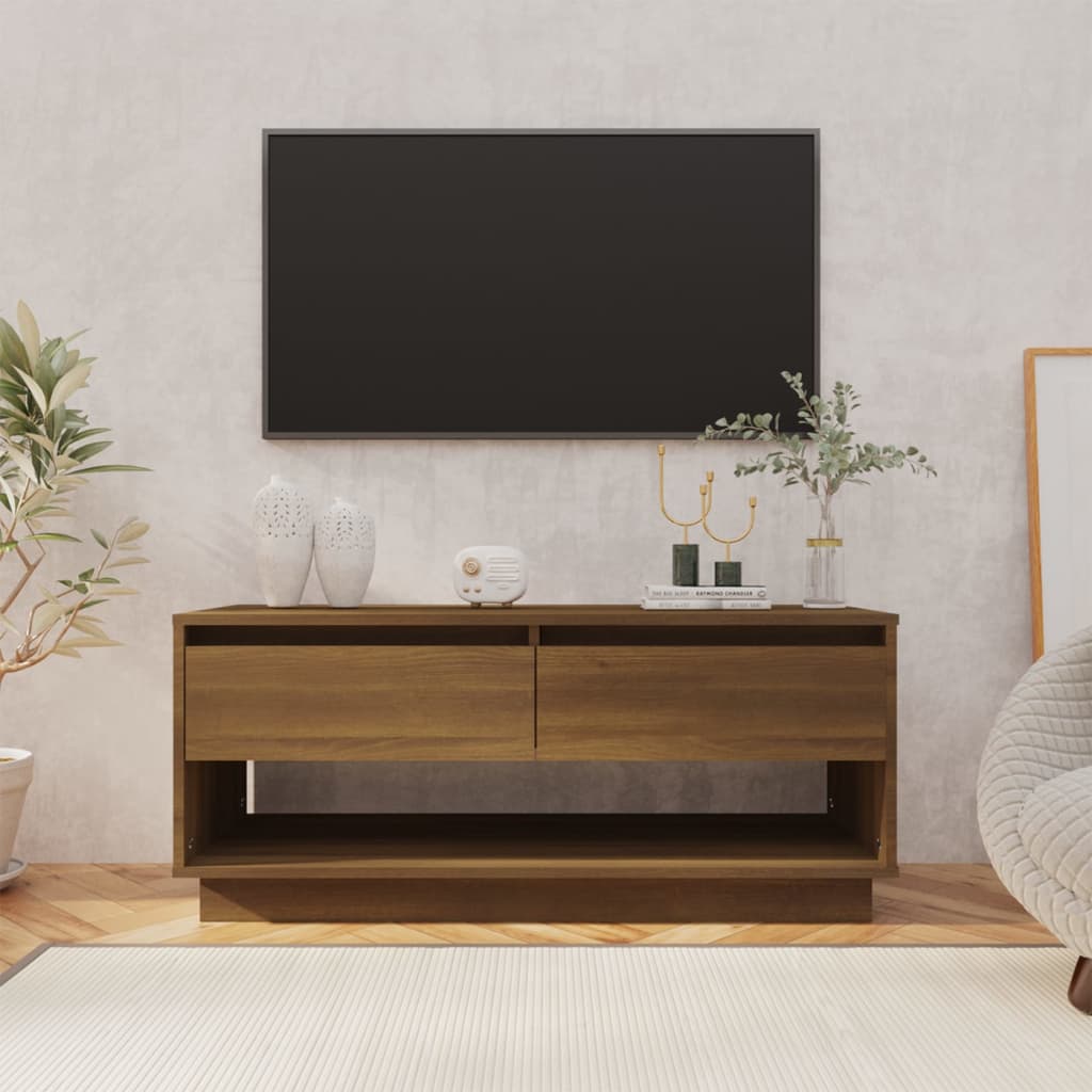 Meuble TV aspect chêne marron 102x41x44 cm matériau bois