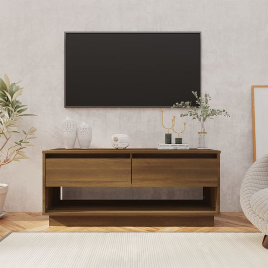 Meuble TV aspect chêne marron 102x41x44 cm matériau bois