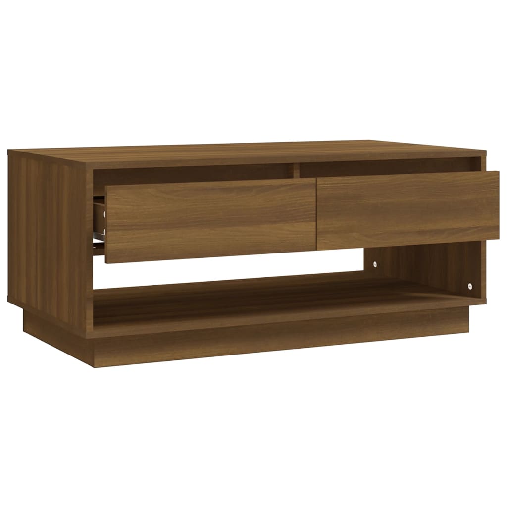 Table basse aspect chêne marron 102,5x55x44 cm matériau bois