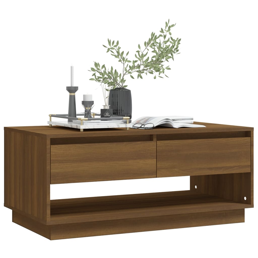 Table basse aspect chêne marron 102,5x55x44 cm matériau bois