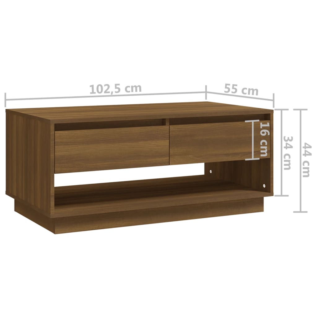Table basse aspect chêne marron 102,5x55x44 cm matériau bois