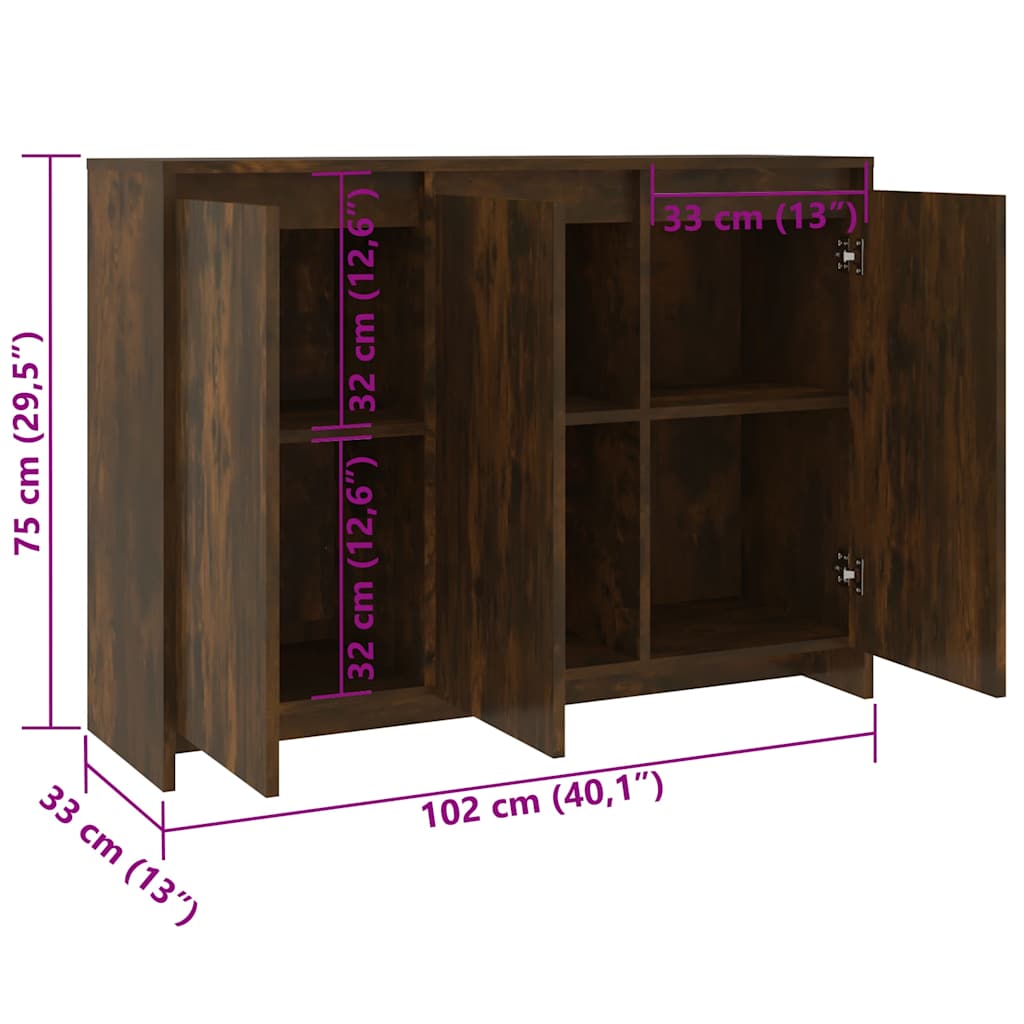 Sideboard Räuchereiche 102x33x75 cm Holzwerkstoff