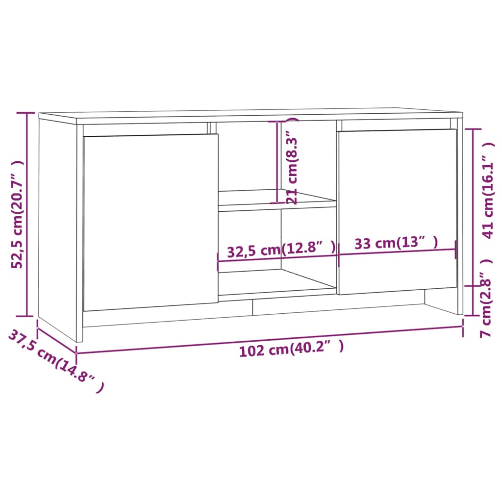 Meuble TV chêne fumé 102x37,5x52,5 cm matériau bois