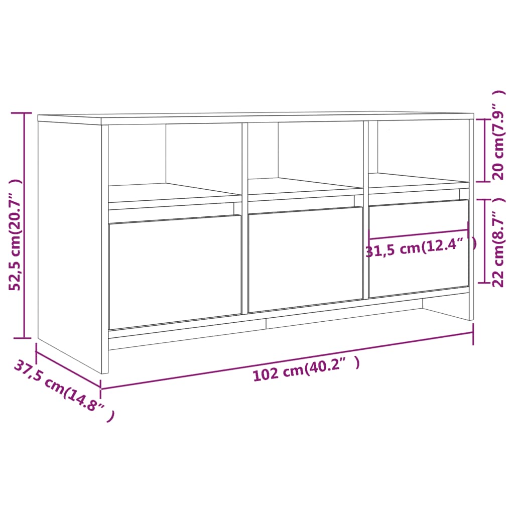 Meuble TV chêne fumé 102x37,5x52,5 cm matériau bois