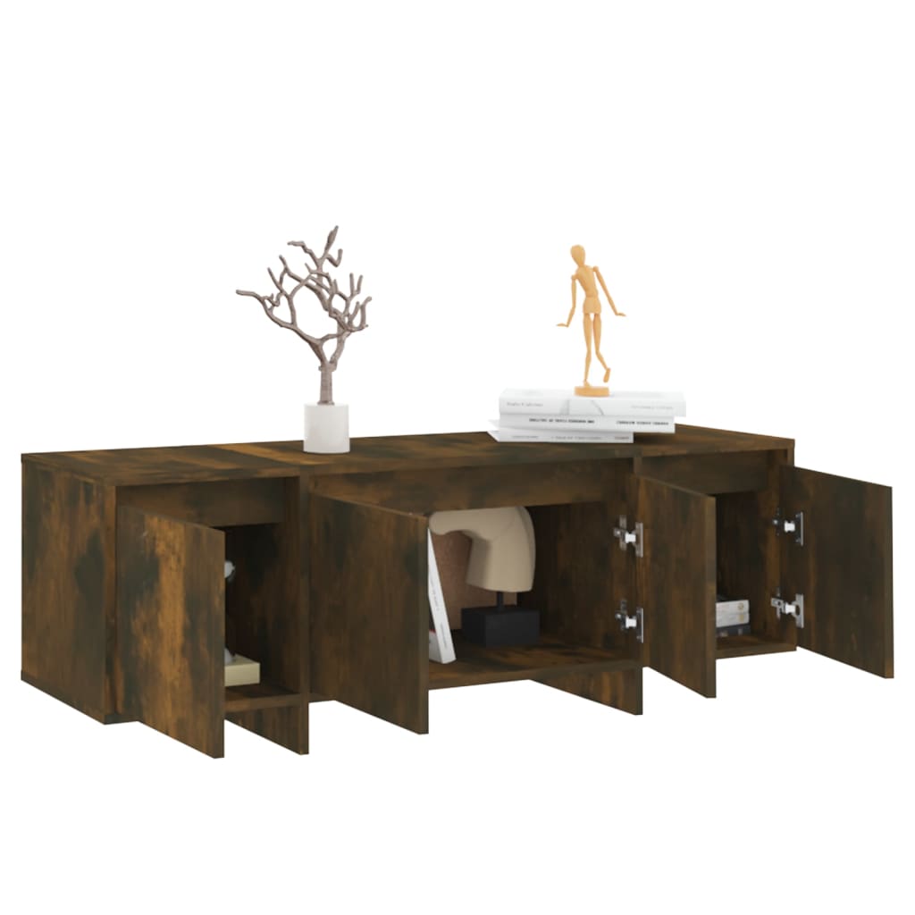 Meuble TV chêne fumé 120x30x40,5 cm matériau bois
