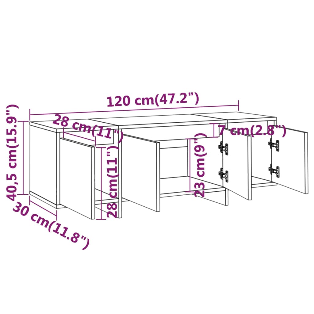 Meuble TV chêne fumé 120x30x40,5 cm matériau bois