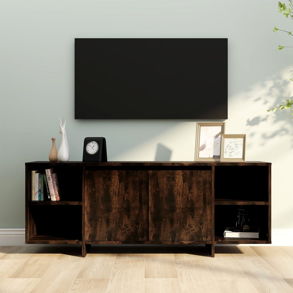 Meuble TV chêne fumé 130x35x50 cm matériau bois