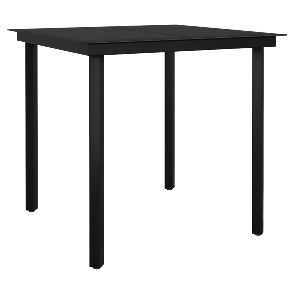 Garden dining table black 80x80x74 cm steel and glass