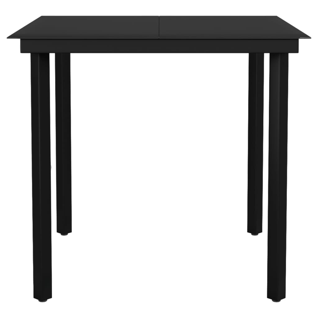 Garden dining table black 80x80x74 cm steel and glass