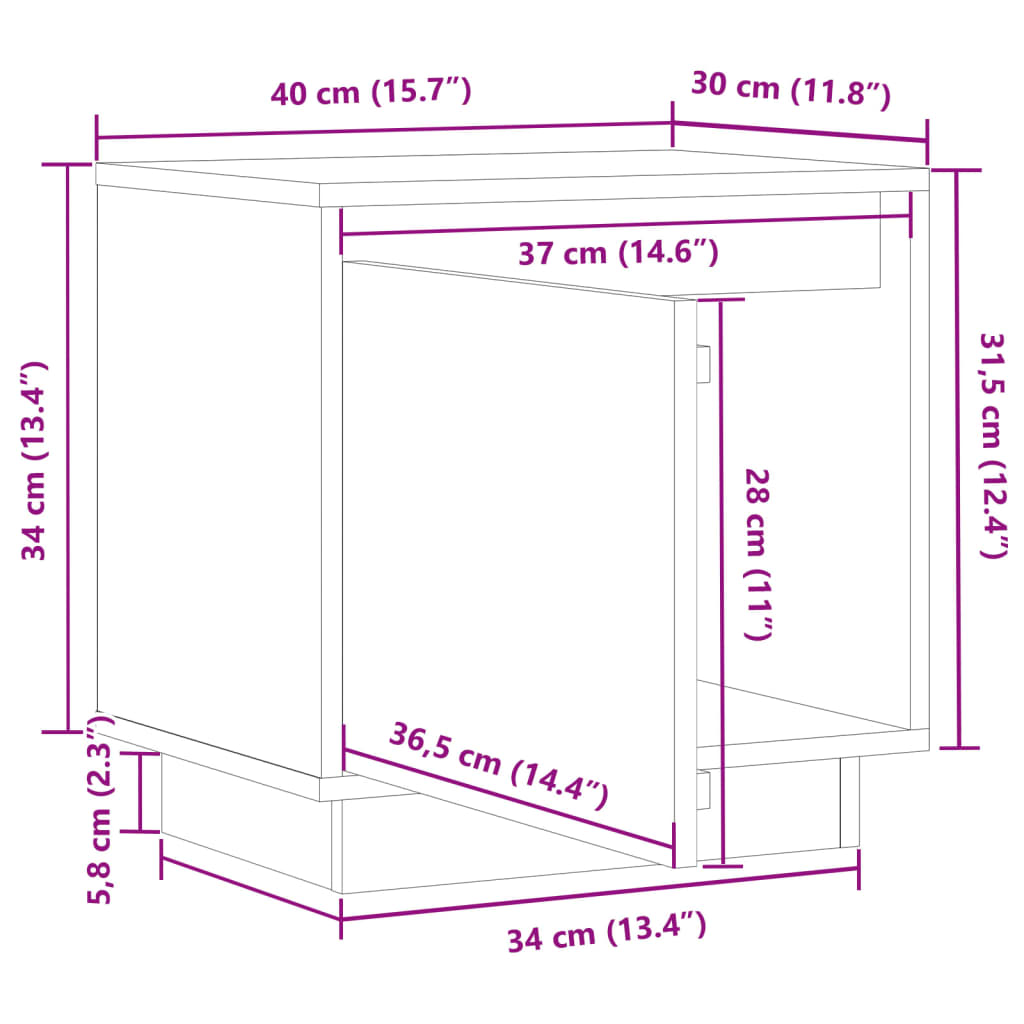 Bedside Table White 40x30x40 cm Solid Pine