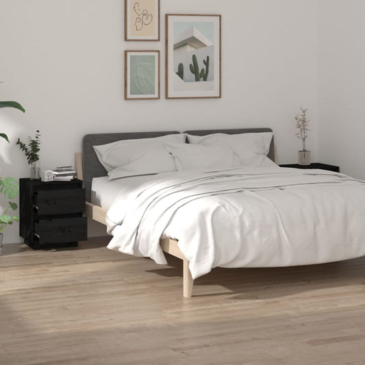Tables de chevet 2 pcs. Noir 40x35x50 cm en bois de pin massif