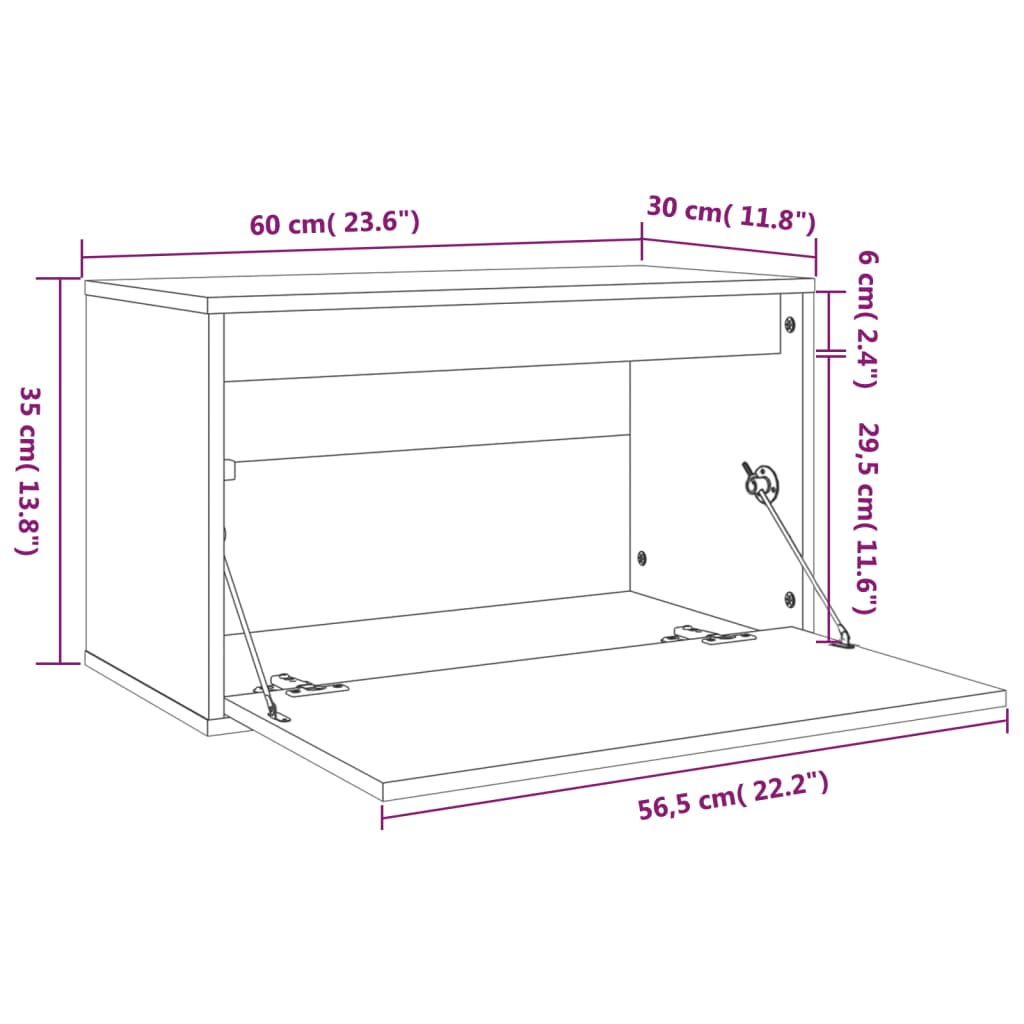 Wandschrank Schwarz 60x30x35 cm Massivholz Kiefer