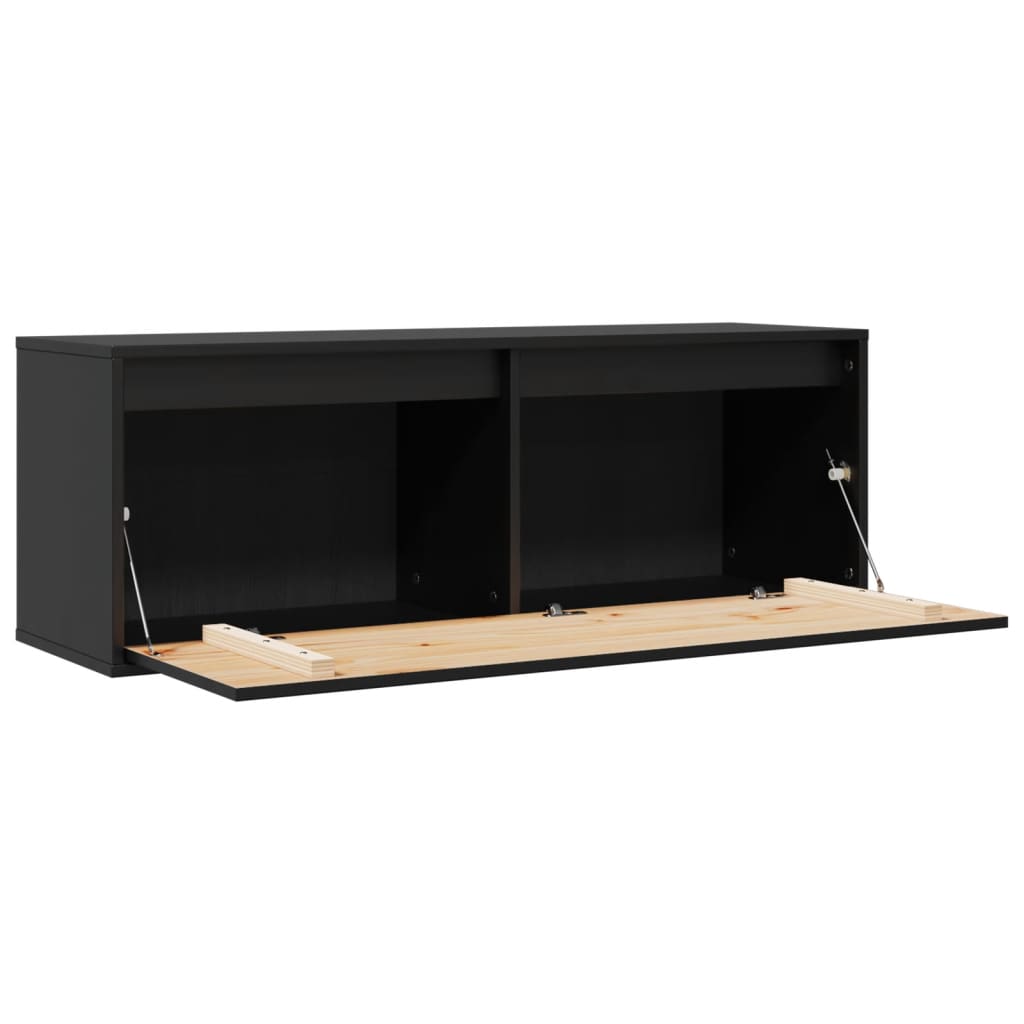 Wandschrank Schwarz 100x30x35 cm Massivholz Kiefer