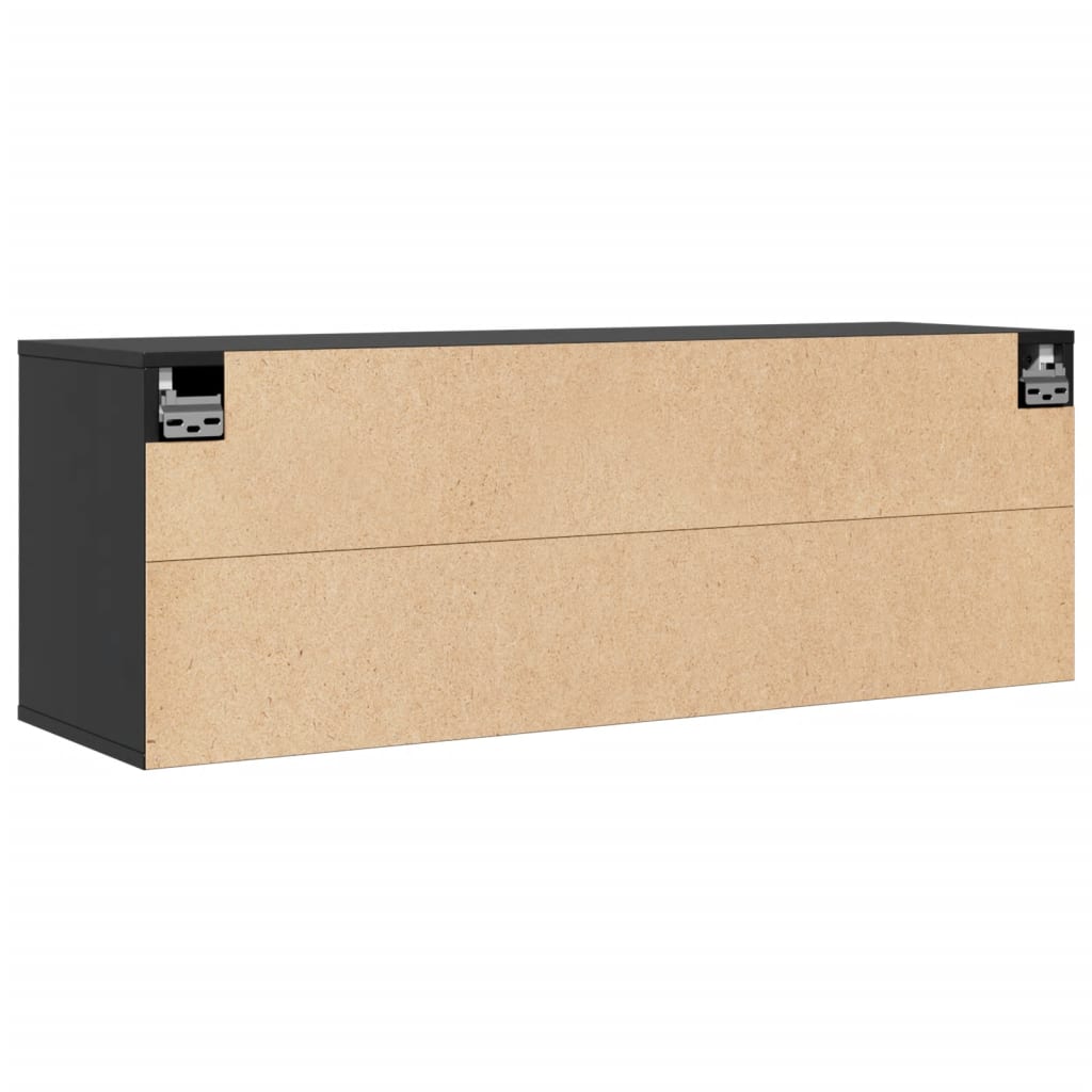 Wandschrank Schwarz 100x30x35 cm Massivholz Kiefer