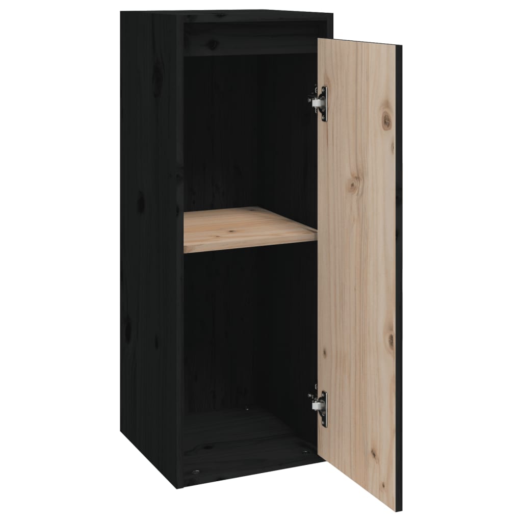 Wandschrank Schwarz 30x30x80 cm Massivholz Kiefer