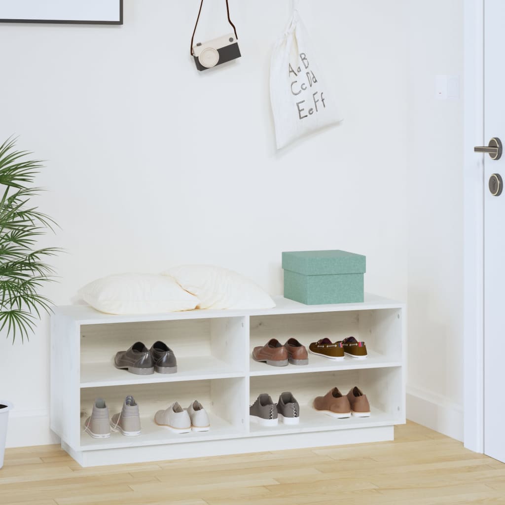 Étagère à chaussures blanc 110x34x45 cm en bois de pin massif