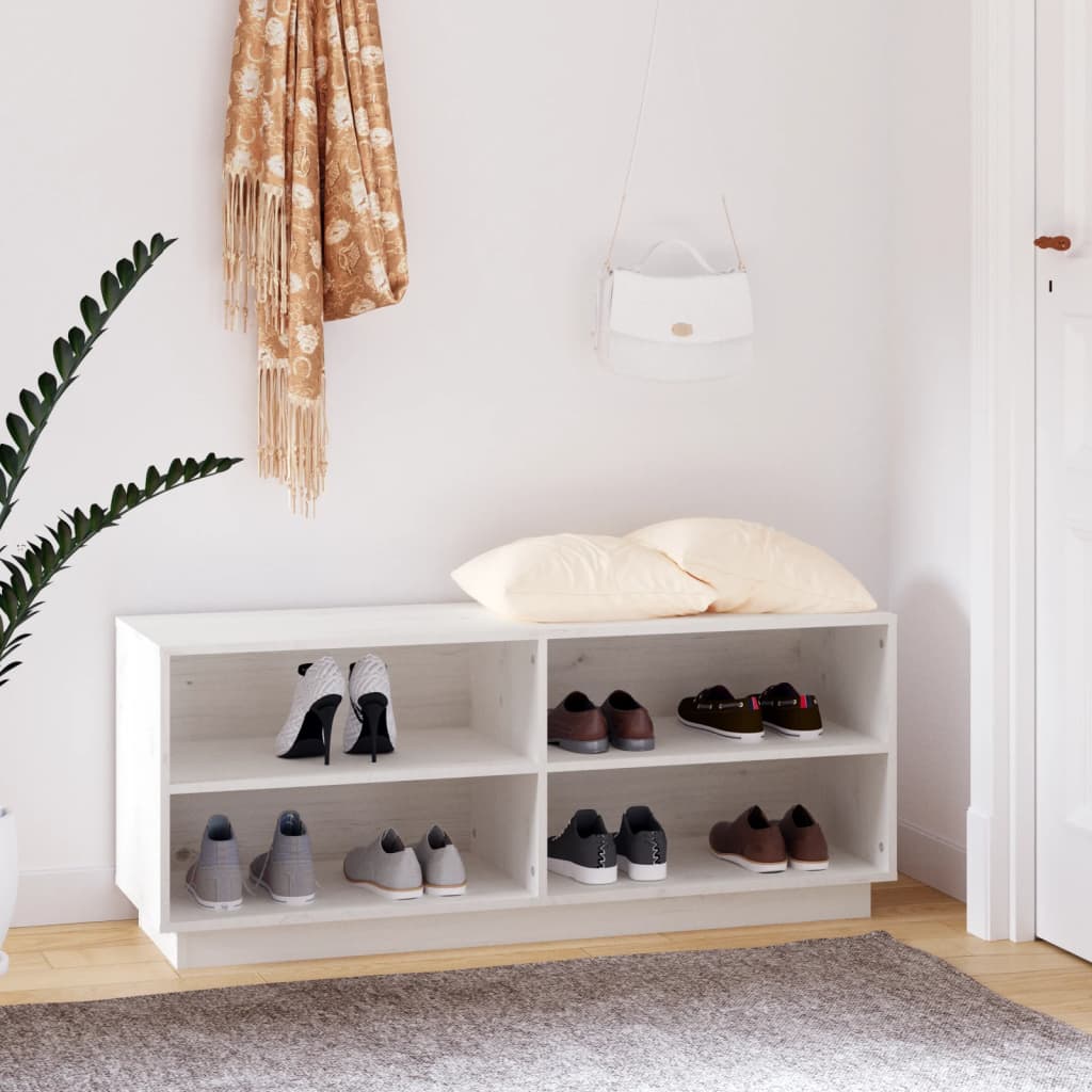 Étagère à chaussures blanc 110x34x45 cm en bois de pin massif