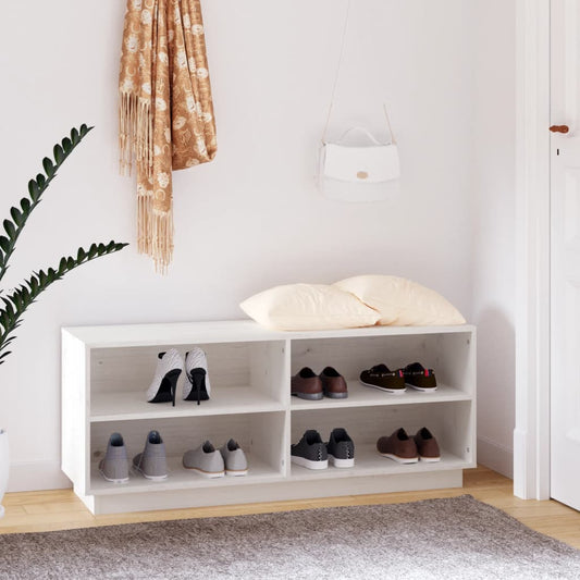 Étagère à chaussures blanc 110x34x45 cm en bois de pin massif