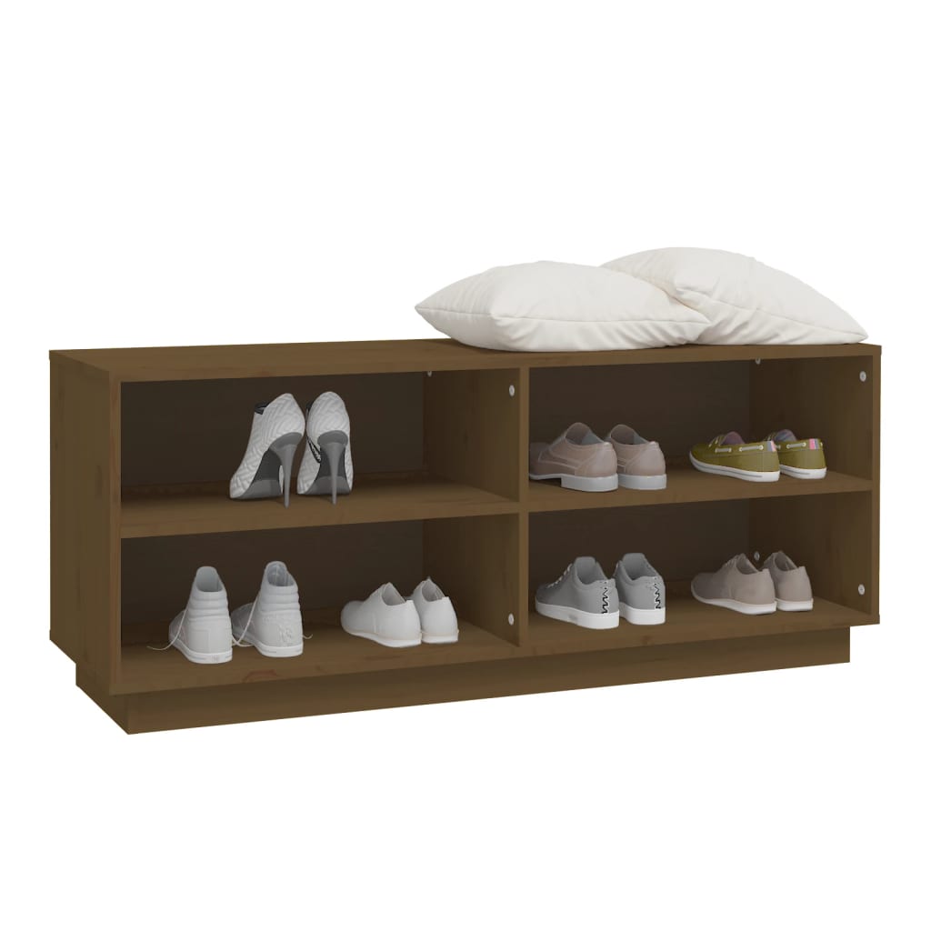 Étagère à chaussures marron miel 110x34x45 cm en bois de pin massif