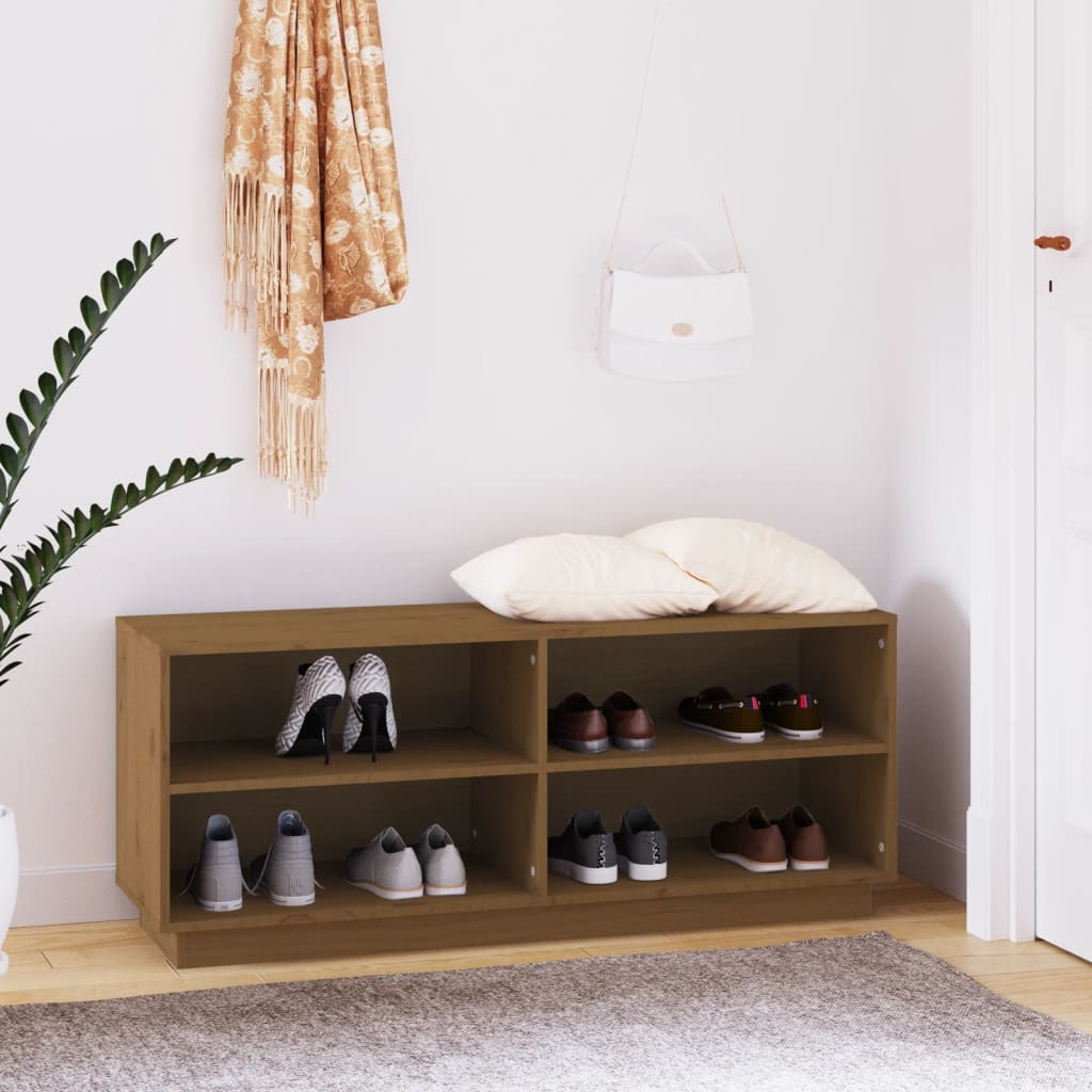 Étagère à chaussures marron miel 110x34x45 cm en bois de pin massif