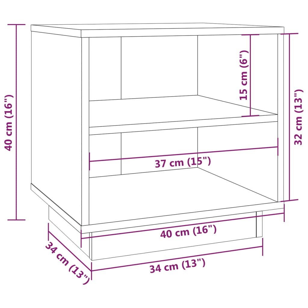 Table de chevet grise 40x34x40 cm en bois de pin massif