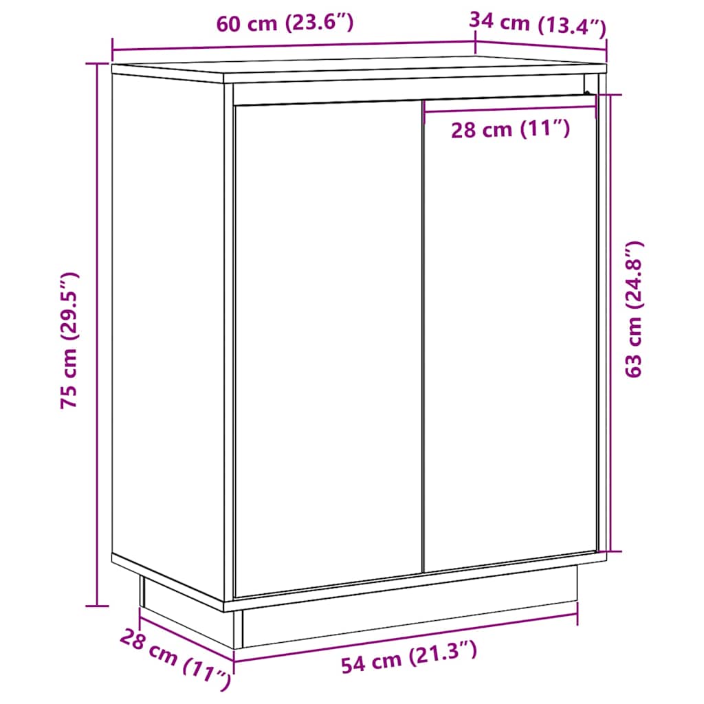 Sideboard Weiß 60x34x75 cm Massivholz Kiefer