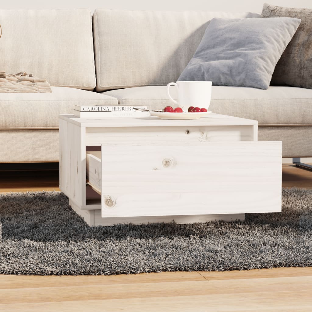 Table basse blanche 55x56x32 cm en bois de pin massif