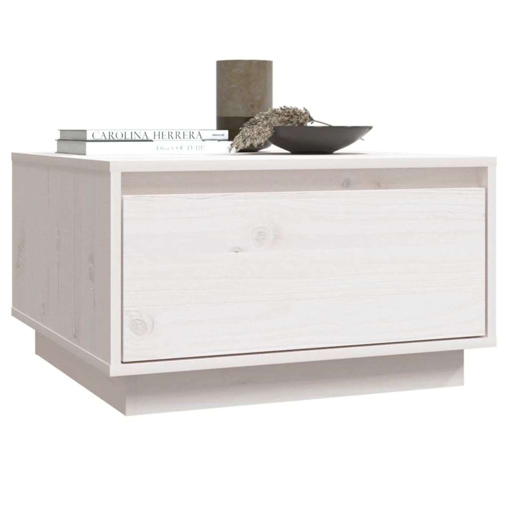 Table basse blanche 55x56x32 cm en bois de pin massif