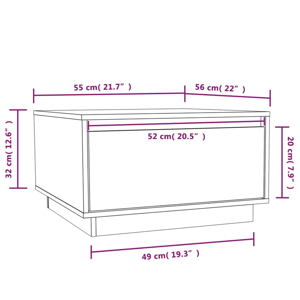 Table basse blanche 55x56x32 cm en bois de pin massif