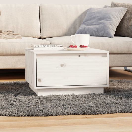 Table basse blanche 55x56x32 cm en bois de pin massif