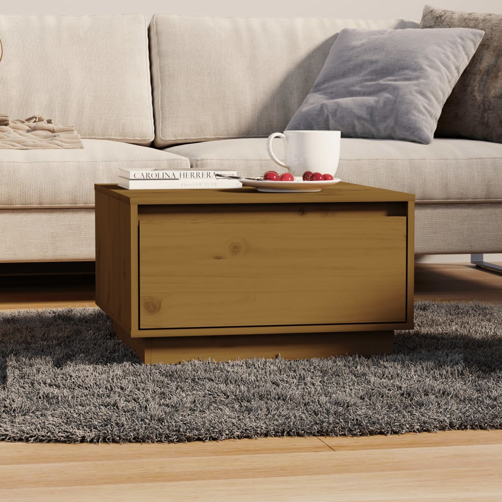 Table basse marron miel 55x56x32 cm en bois de pin massif