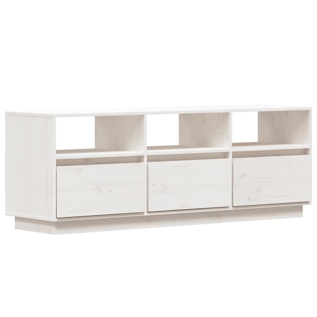 Meuble TV blanc 140x37x50 cm en bois de pin massif