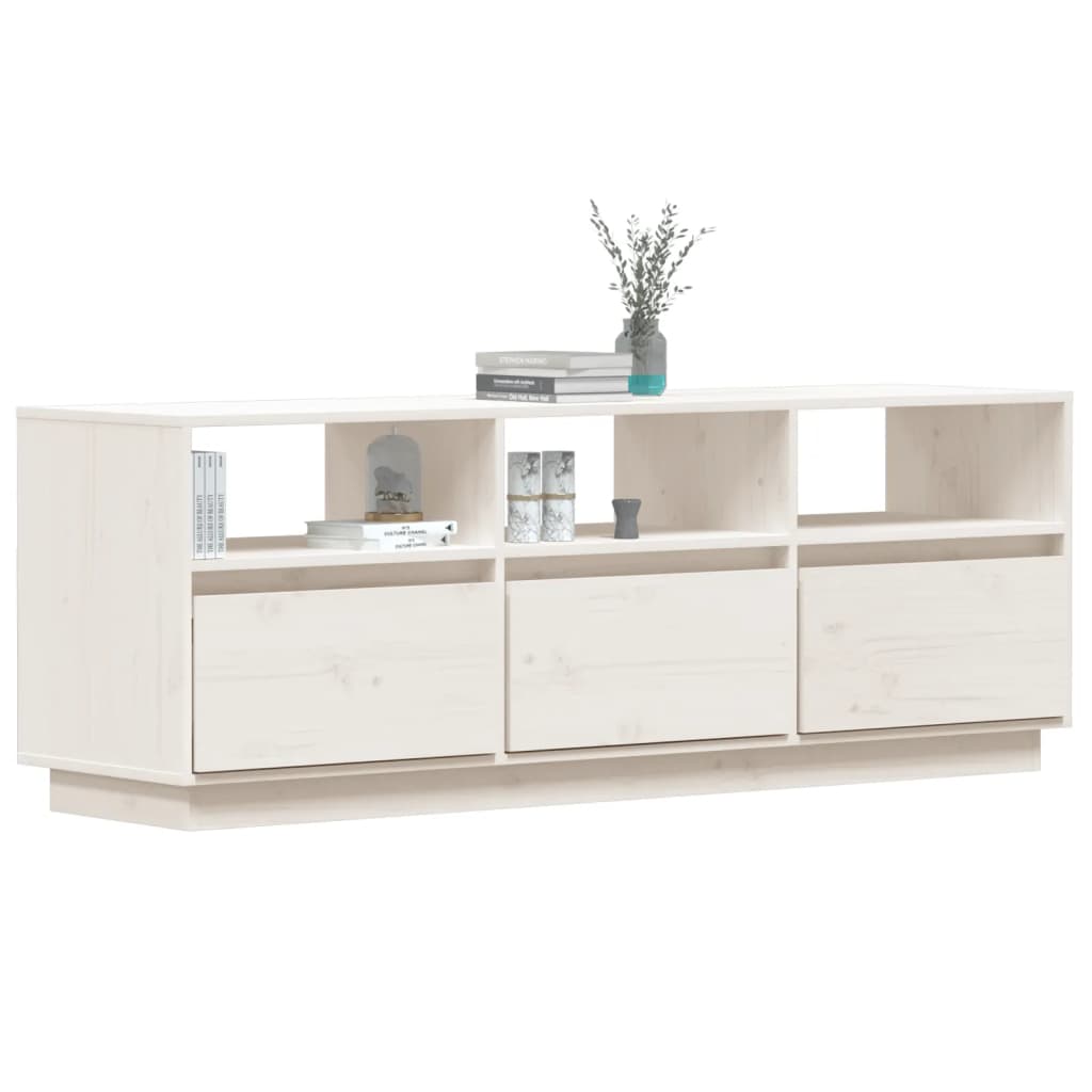 Meuble TV blanc 140x37x50 cm en bois de pin massif