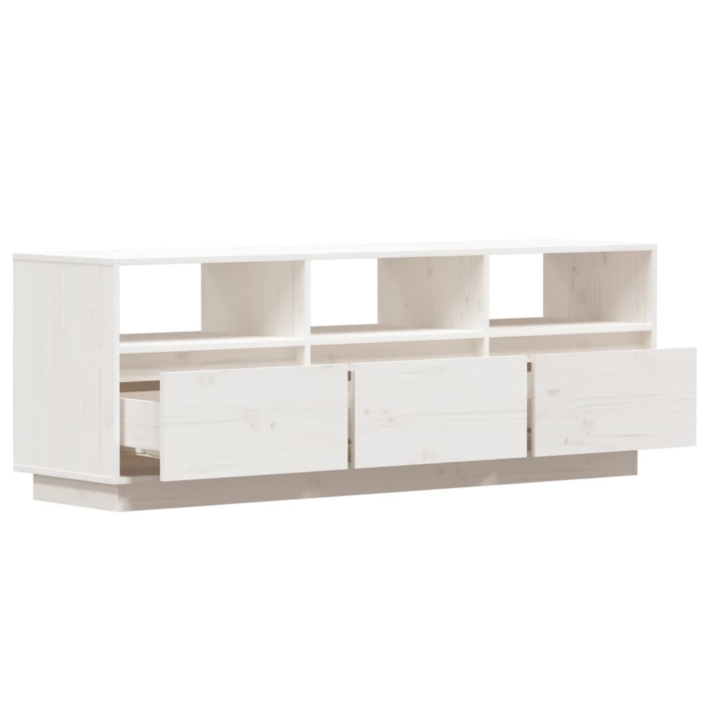 Meuble TV blanc 140x37x50 cm en bois de pin massif