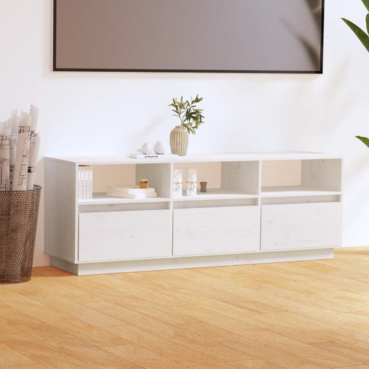 Meuble TV blanc 140x37x50 cm en bois de pin massif