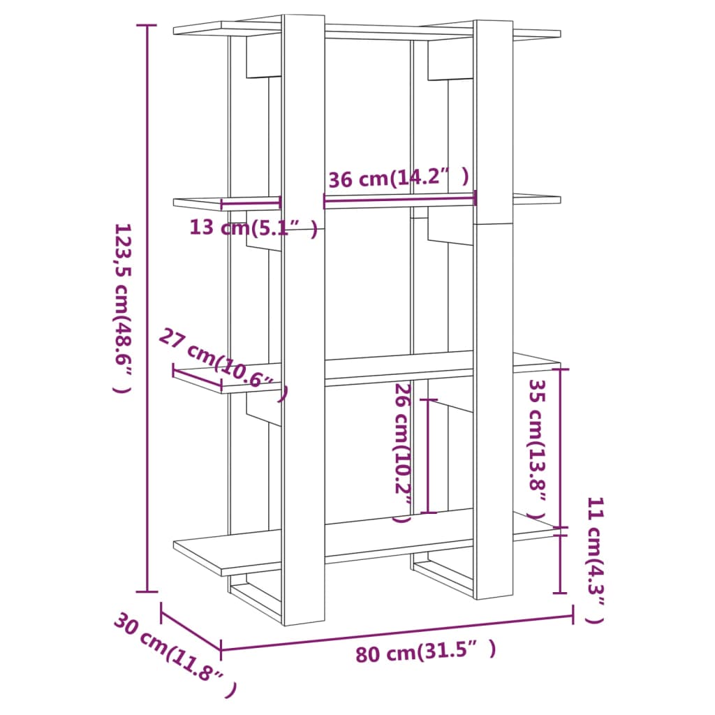 Bookshelf/Room Divider White 80x30x123.5 cm
