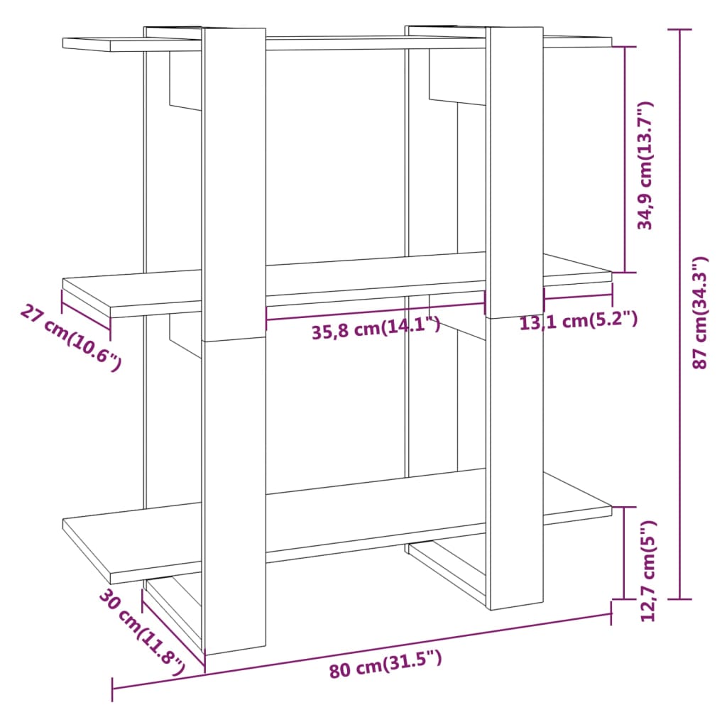 Bookshelf/Room Divider White 80x30x87 cm